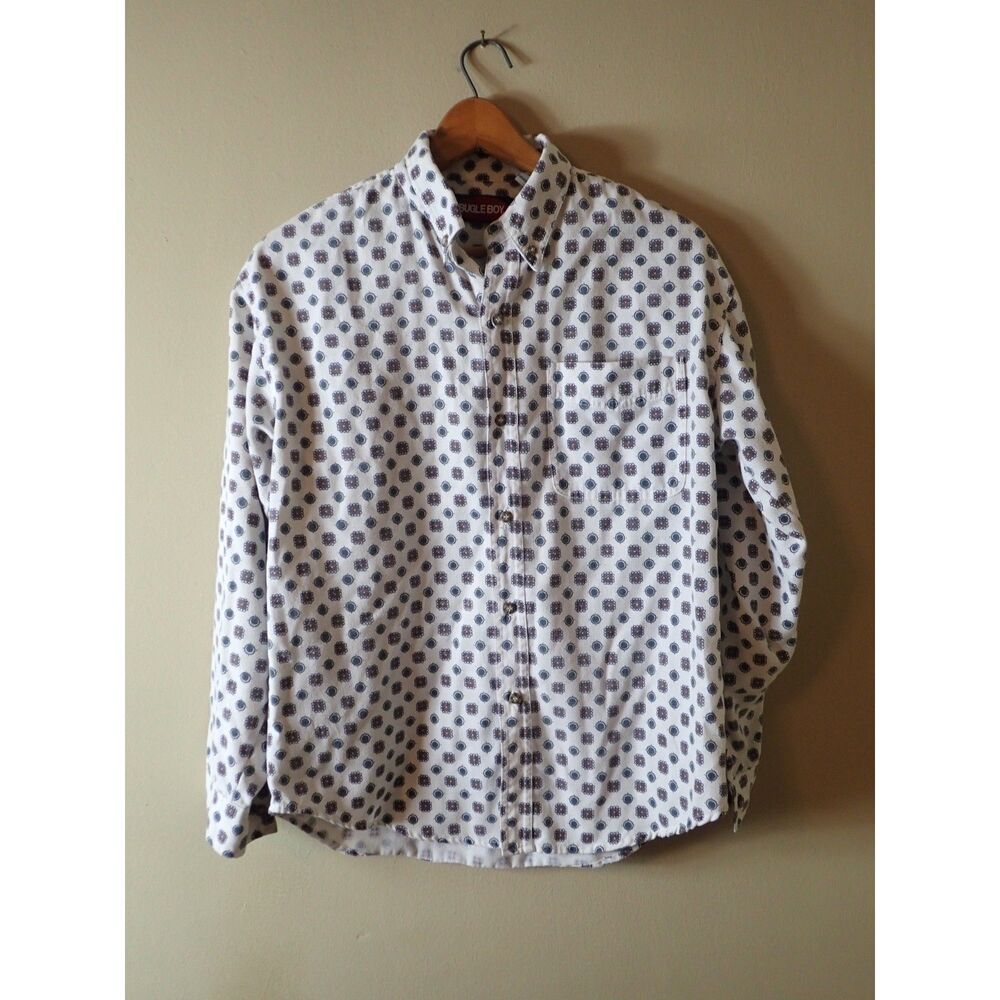 Bugle Boy Jewel Pattern Large Vintage White Large Casual Button Down Shirt